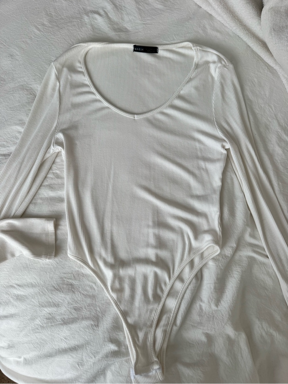 White Ribbed Long-Sleeve Bodysuit